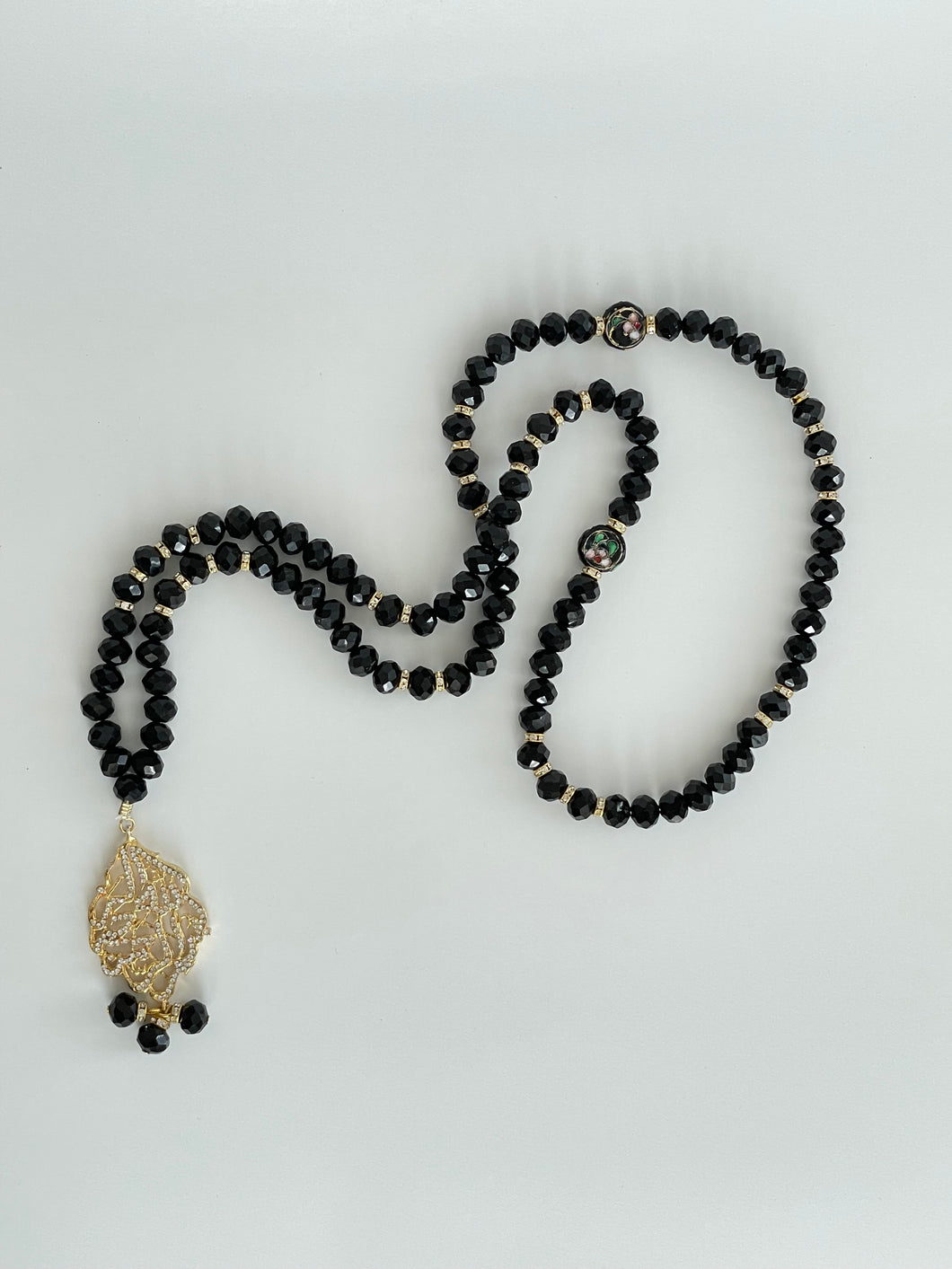 99 Beads Wearable Tasbih (Crystal - Round Black)