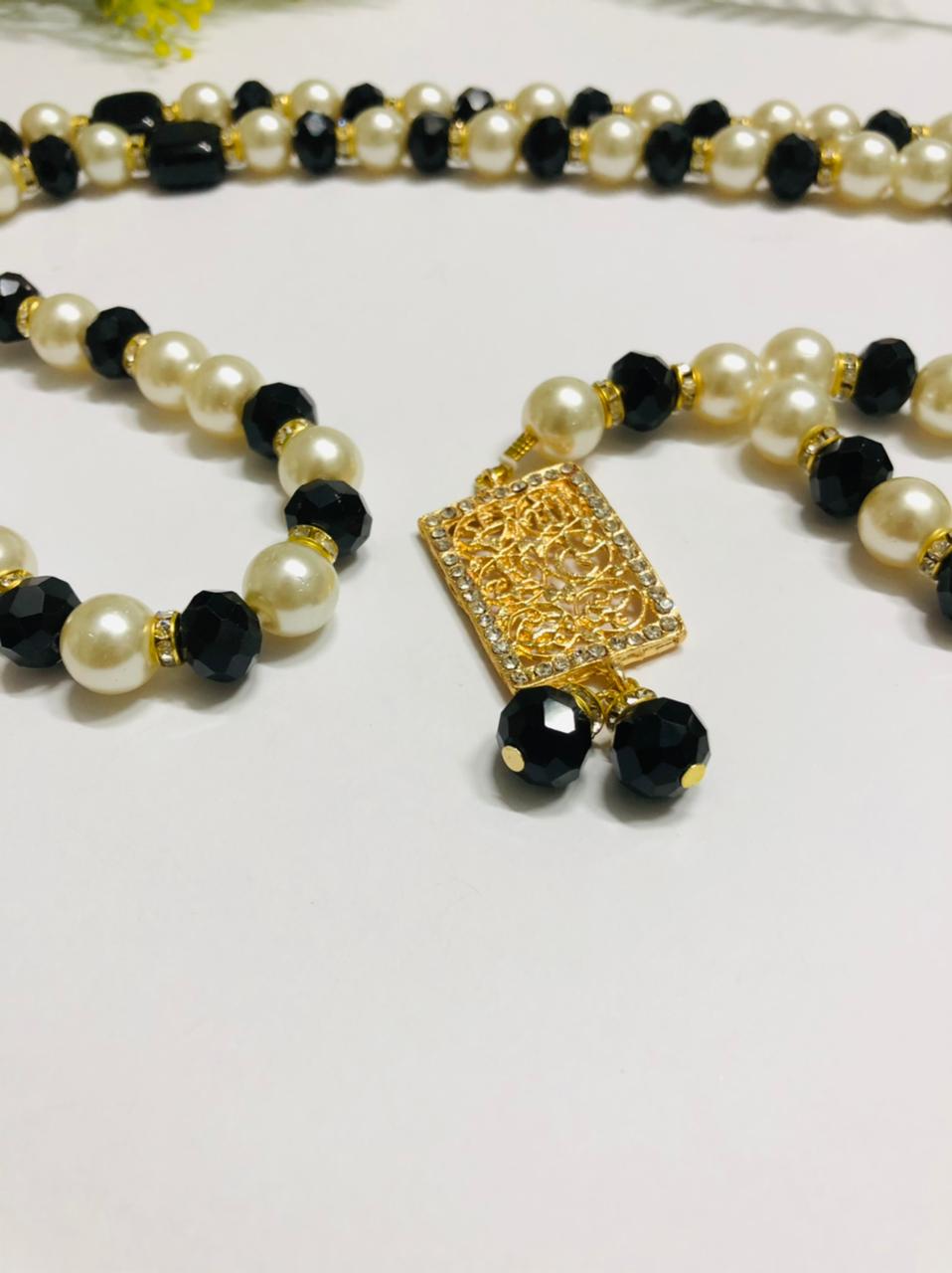 99 Beads Wearable Tasbih (White/Black crystal)